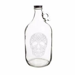 Cathy's Concepts 64 oz. Sugar Skull Glass Craft Beer Growler with Screw-Top Lid and Handle thumbnail 1