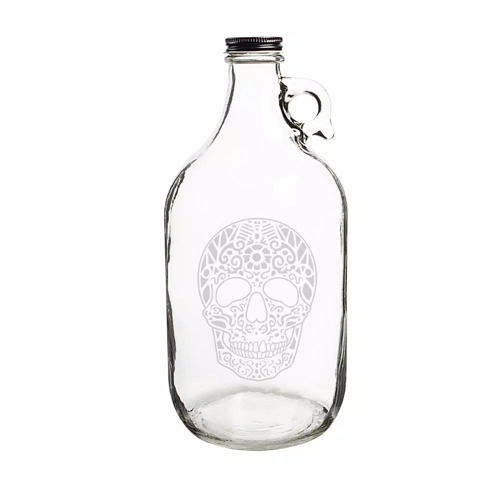 Cathy's Concepts 64 oz. Sugar Skull Glass Craft Beer Growler with Screw-Top Lid and Handle