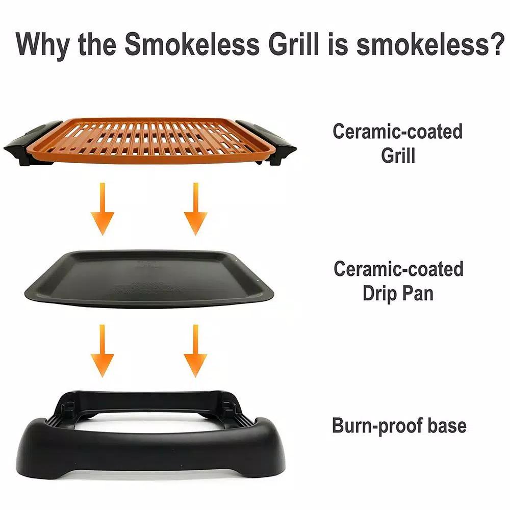 Gotham Steel 234 sq. in. Black Copper Non-Stick Ti-Ceramic Smokeless Indoor Electric Grill & Griddle