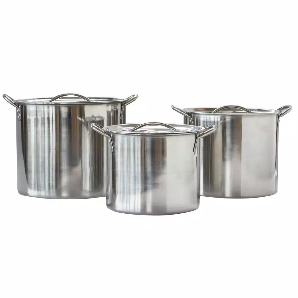 AmeriHome 3-Piece Stainless Steel Stock Pot Set with Lids, 8 qt, 12 qt, and 16 qt