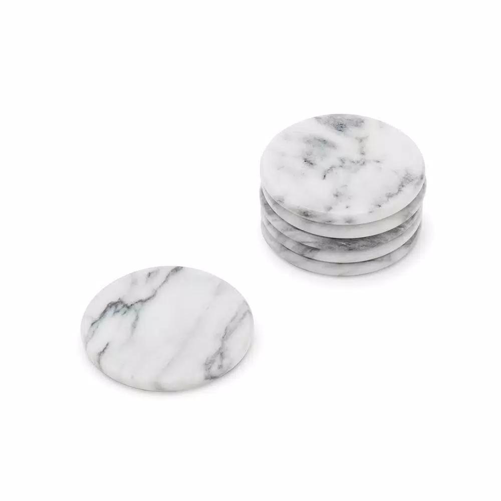 Fox Run White Marble Coasters, Set of 6, Natural Stone with Cork Underside