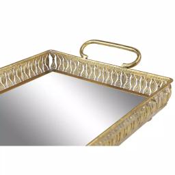 LITTON LANE Set of 3 Large Rectangular Metallic Gold Mirror Vanity Trays with Pierced Metal Designs thumbnail 3