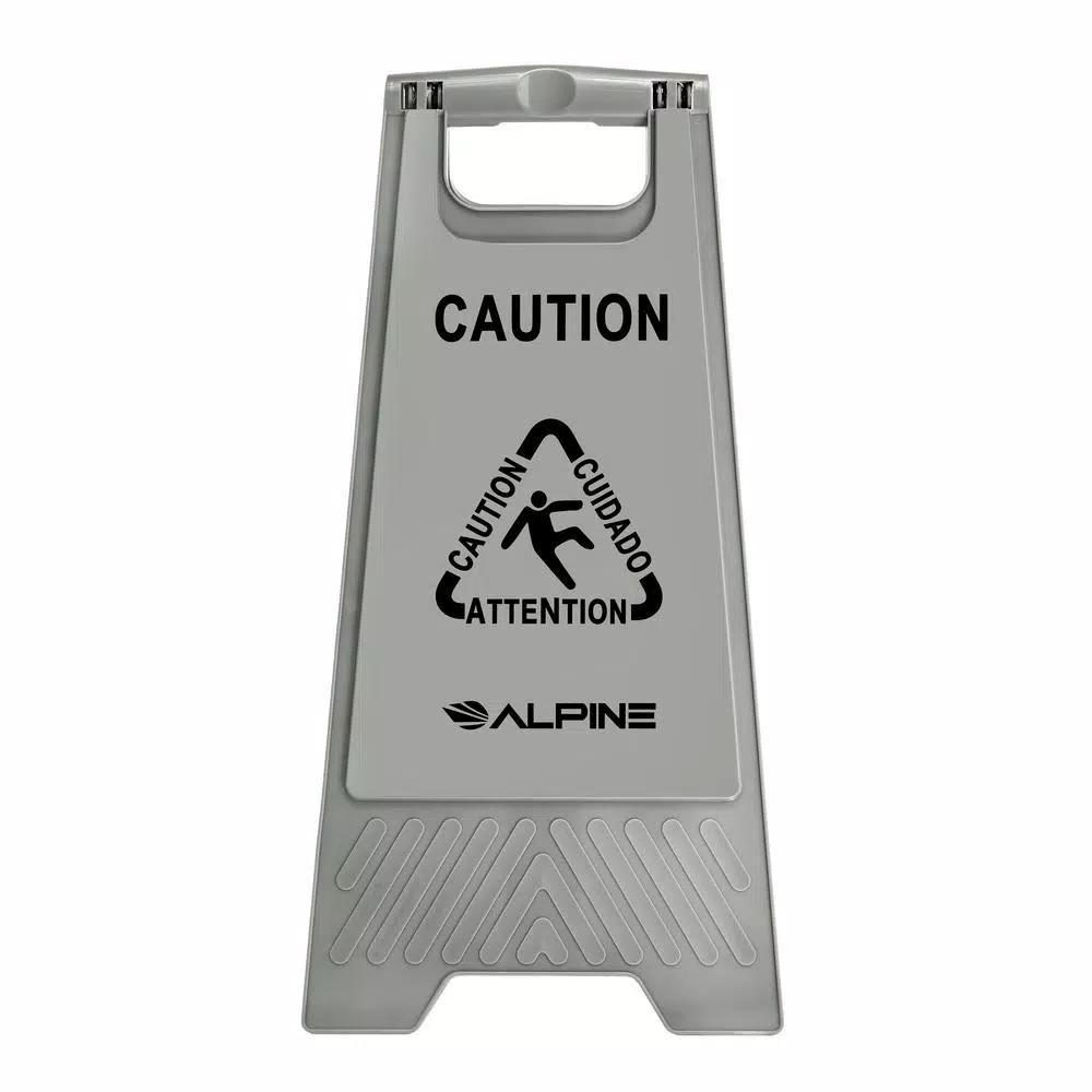 Alpine Industries 24 in. Gray Bilingual Wet Floor Sign, Two-Sided A-Frame Safety Sign