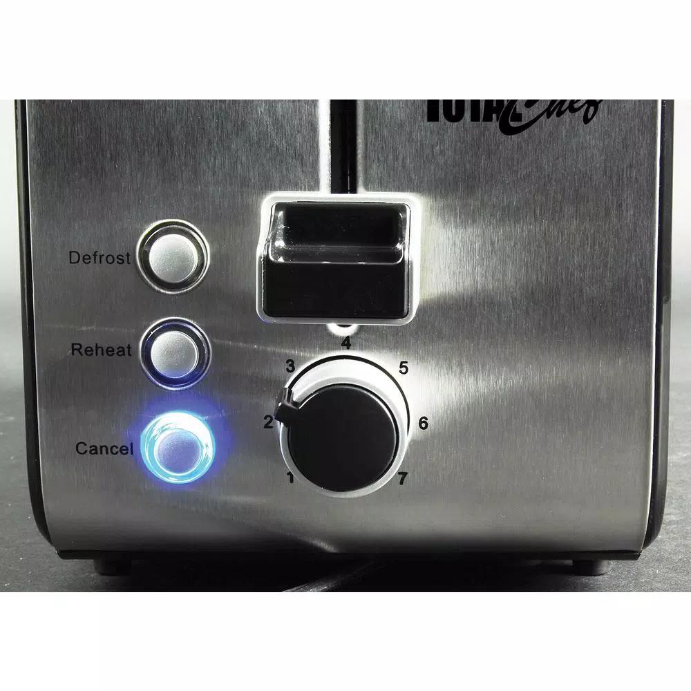 Total Chef 2-Slice Stainless Steel Toaster with 7 Browning Settings and 800W Power