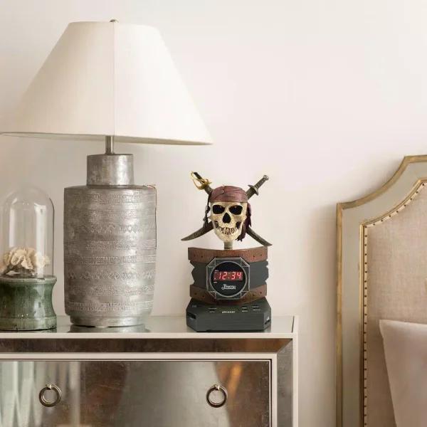 Disney Pirates of the Caribbean Themed Digital Alarm Clock Radio with Animated Jaw and Red LED Eyes