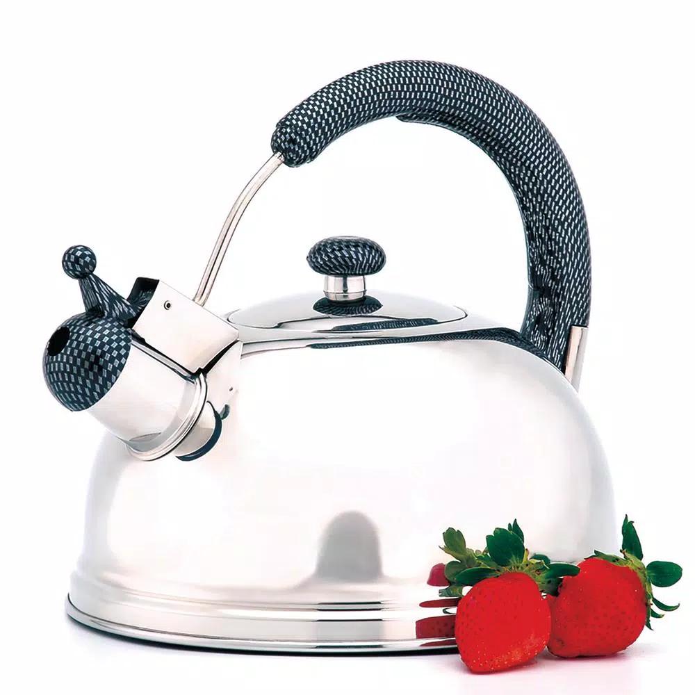 Creative Home Cobra 10.8-Cup Stainless Steel Whistling Stovetop Tea Kettle, Mirror Finish