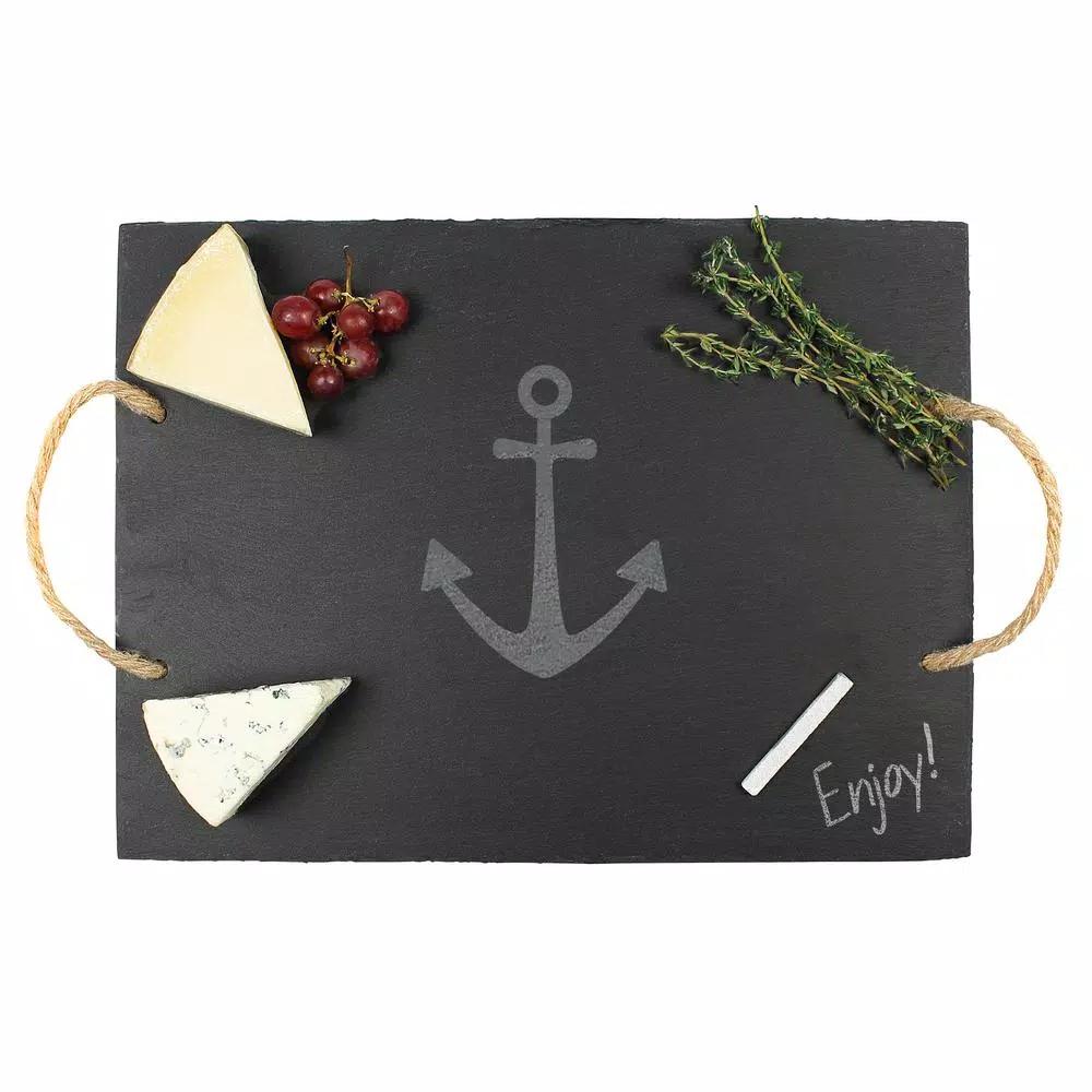 Cathy's Concepts Anchor Slate Serving Tray with Hemp Handles and Soapstone Chalk