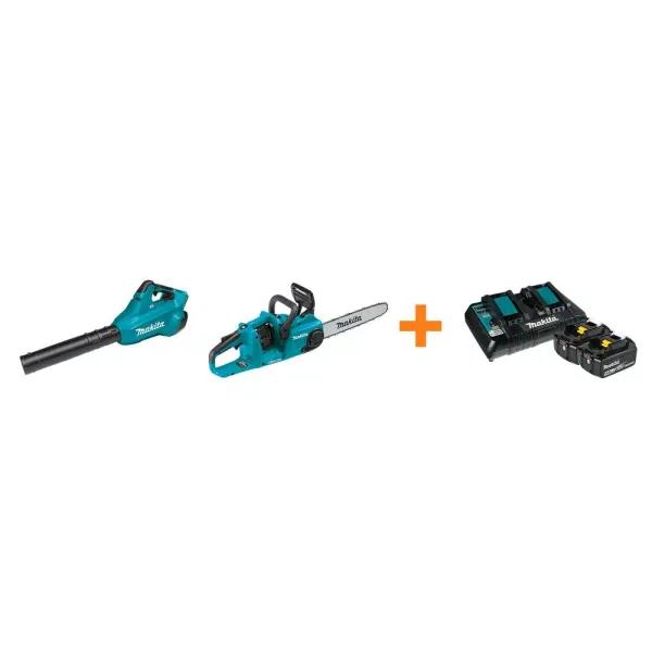 Makita 18V X2 LXT 36V Cordless Blower and 14 in. Chainsaw Combo Kit with (2) 5.0 Ah Batteries and Charger