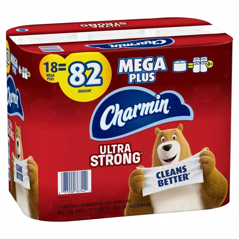Charmin Ultra Strong Toilet Paper, 18 Mega Plus Rolls, 2-Ply White