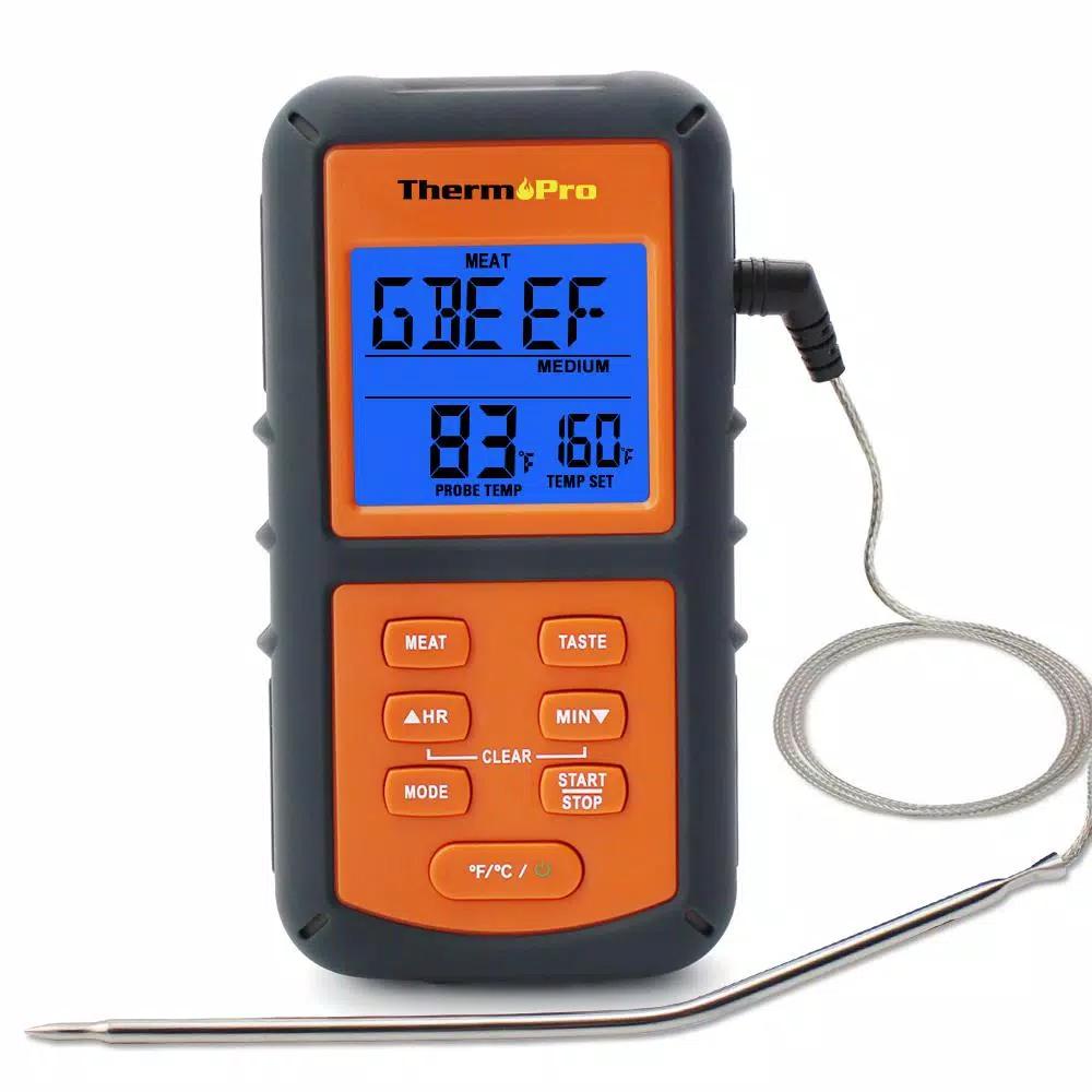 ThermoPro TP-06 Digital Meat Thermometer with Color-Changing LCD, Probe, and Timer - Orange