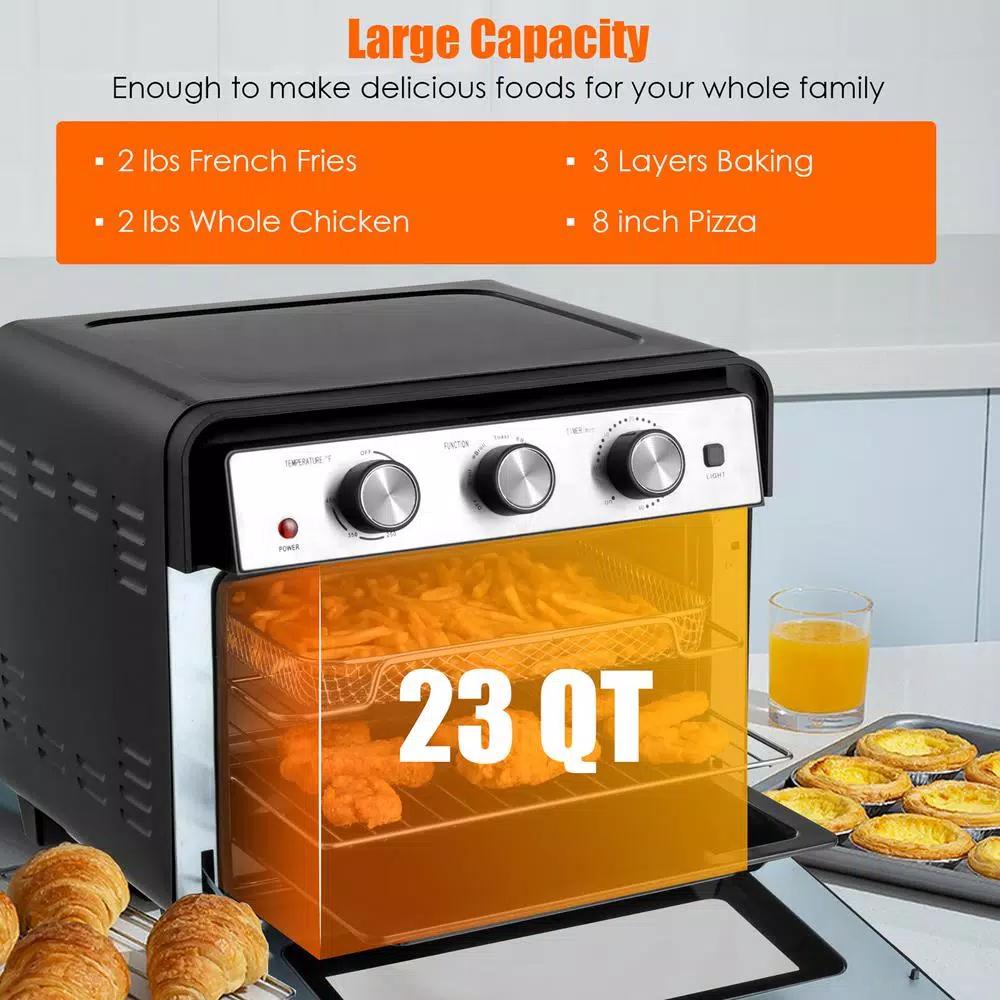 Costway 23 Qt. Black Air Fryer Oven with Rotisserie, 6-in-1 Convection Toaster Oven, 1700W
