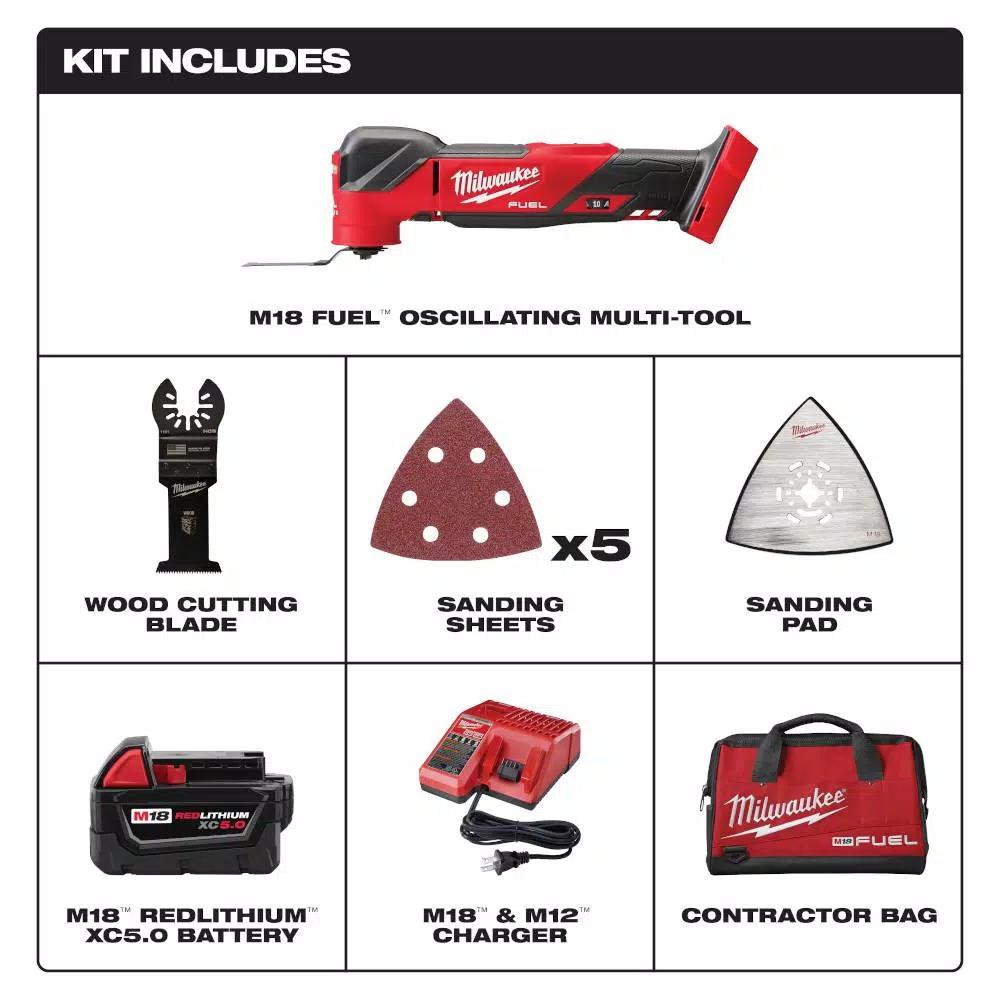 Milwaukee M18 FUEL 18V Brushless Oscillating Multi-Tool Kit with 5.0 Ah Battery, Charger and Bag