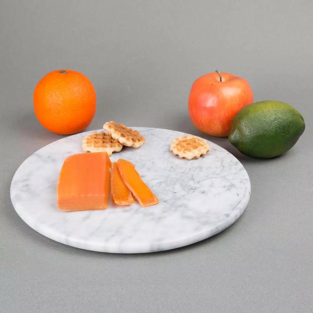 Creative Home 12 in. Natural Off-White Marble Round Serving Board for Cheese, Dessert, and Cake