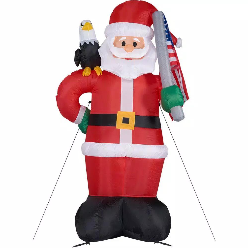 Fraser Hill Farm 8 ft. Americana Santa with Bald Eagle & American Flag Christmas Inflatable with Lights
