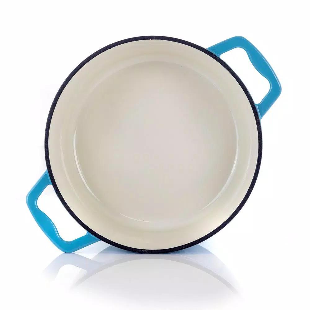 MegaChef 4 Qt. Round Enameled Cast Iron Casserole Dish with Lid, Blue