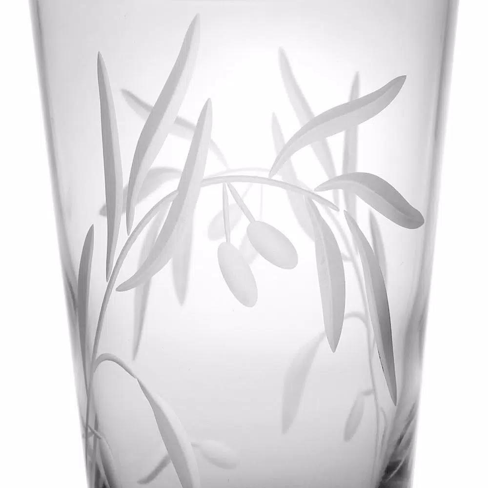 Rolf Glass Olive Branch Clear 15.5 oz. Highball Glass Set of 4 - Diamond-Wheel Engraved