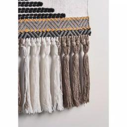 LR Home Trellis Neutral Black and Gray Geometric Fringe Wall Tapestry - Hand-Loomed Cotton Wall Hanging thumbnail 2