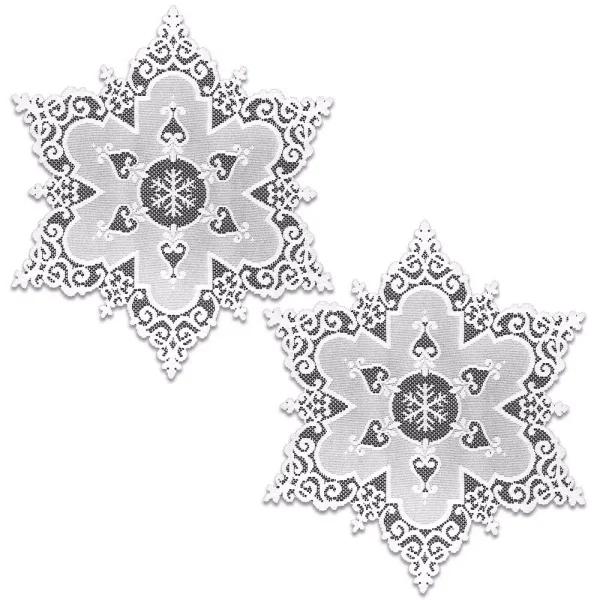Heritage Lace Snowflake 18 in. White Round Lace Doily Charger, Set of 2