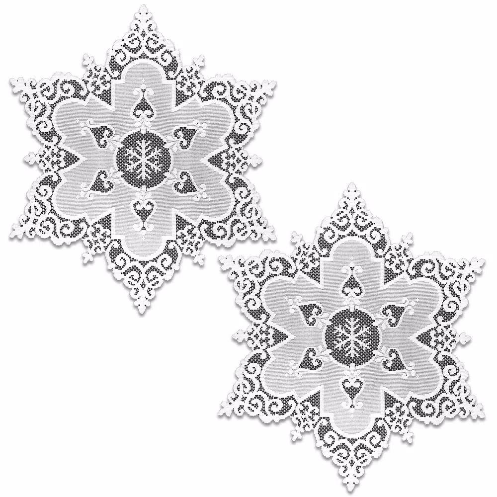 Heritage Lace Snowflake 18 in. White Round Lace Doily Charger, Set of 2