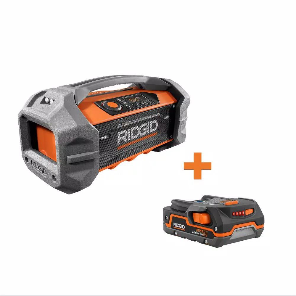 RIDGID 18V Cordless Hybrid Jobsite Radio with Bluetooth and 1.5 Ah Lithium-Ion Battery