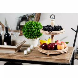 LITTON LANE Tall Natural Beige Birch Wood 2-Tier Round Serving Tray Stand with Wood Bead Accents thumbnail 6