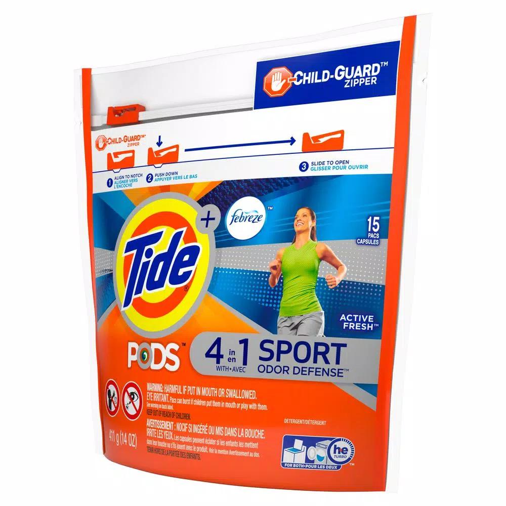 Tide PODS Plus Febreze Sport Odor Defense Laundry Detergent Pods, Active Fresh, 15-Count