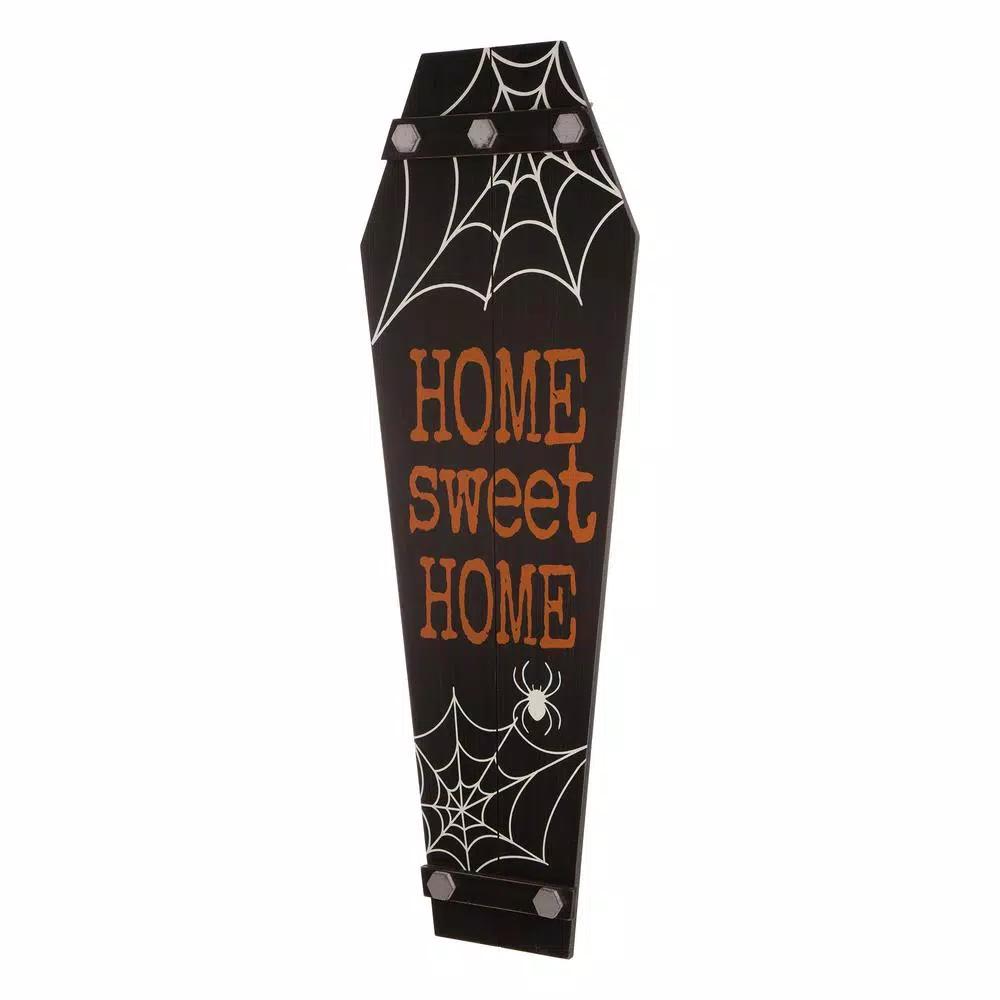 Glitzhome 42 in. Halloween Wooden Coffin Porch Leaning Decor - Home Sweet Home Sign