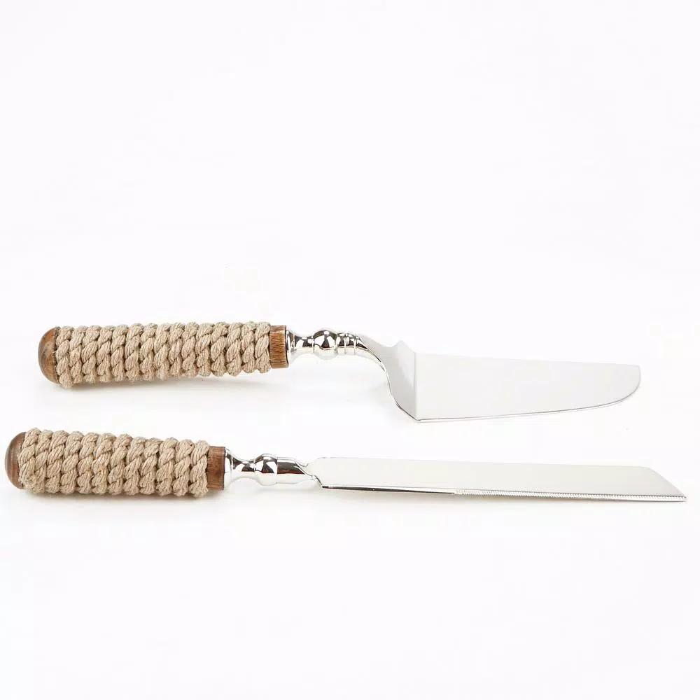 Mind Reader 2-Piece Roped Handle Dessert Tool Set, 18/10 Stainless Steel Cake Knife and Server