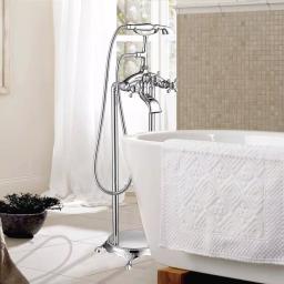 Vanity Art 40 in. Freestanding Single-Handle Claw Foot Tub Faucet with Hand Shower, Polished Chrome thumbnail 2