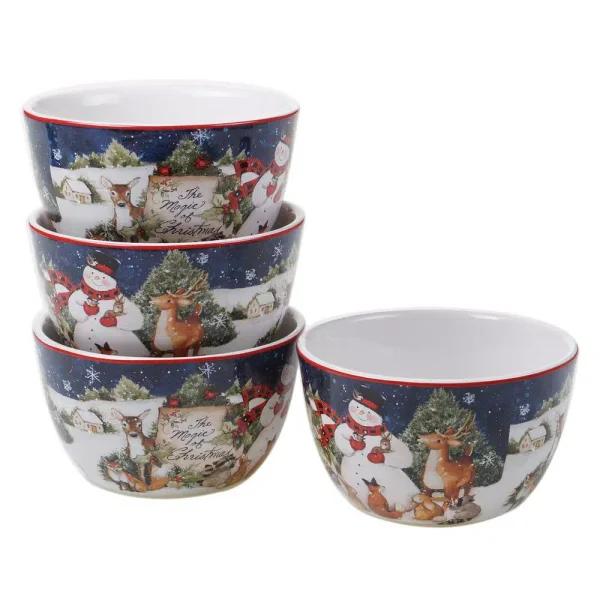 Certified International Magic of Christmas Snowman 22 oz. Earthenware Ice Cream Bowls, Set of 4