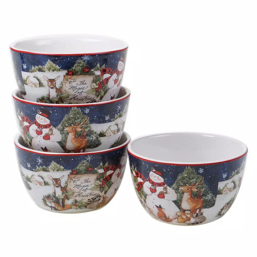 Certified International Magic of Christmas Snowman 22 oz. Earthenware Ice Cream Bowls, Set of 4