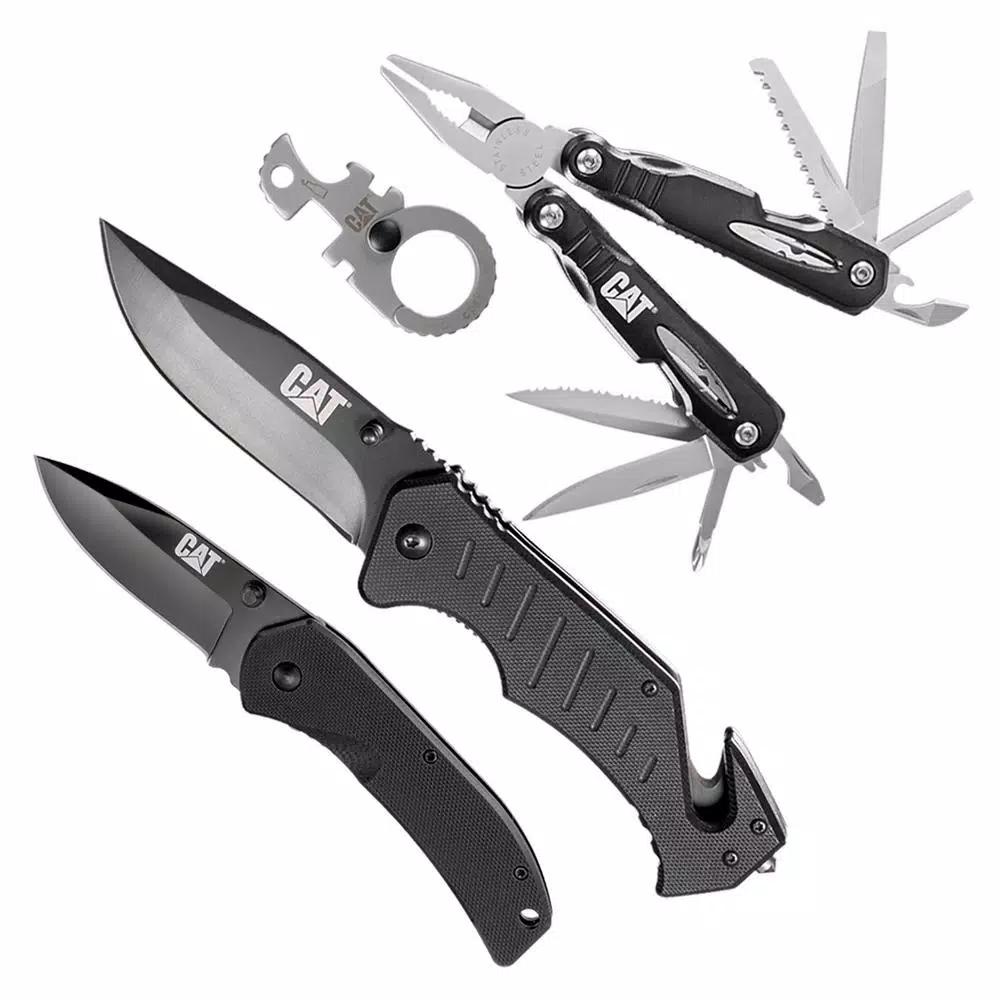 CAT 4-Piece EDC Multi-Tool and Folding Knife Set with 12-in-1 Multi-Tool and Keychain Tool