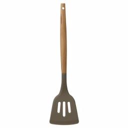 Home Basics Karina Grey Silicone Slotted Spatula with Beech Wood Handle - Heat Resistant & Non-Stick Safe thumbnail 1