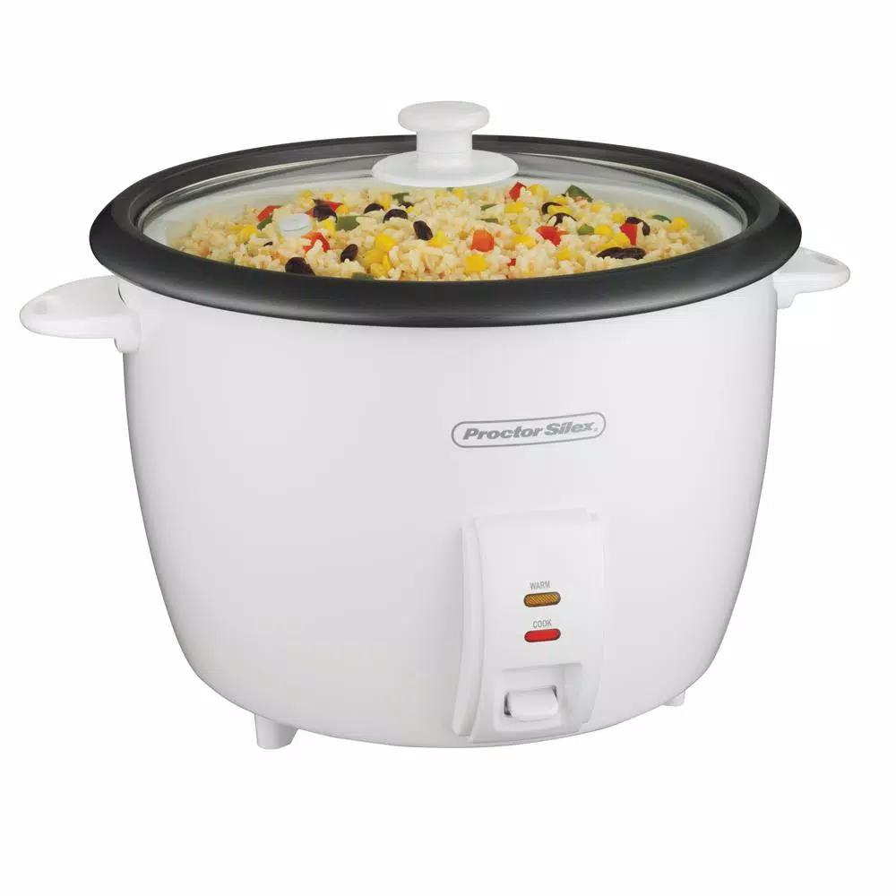 Proctor Silex 30-Cup White Rice Cooker with Steaming Basket and Keep Warm Function