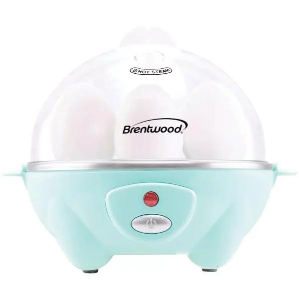 Brentwood 7-Egg Blue Electric Egg Cooker with Auto Shutoff, Poaching Tray & Omelet Maker