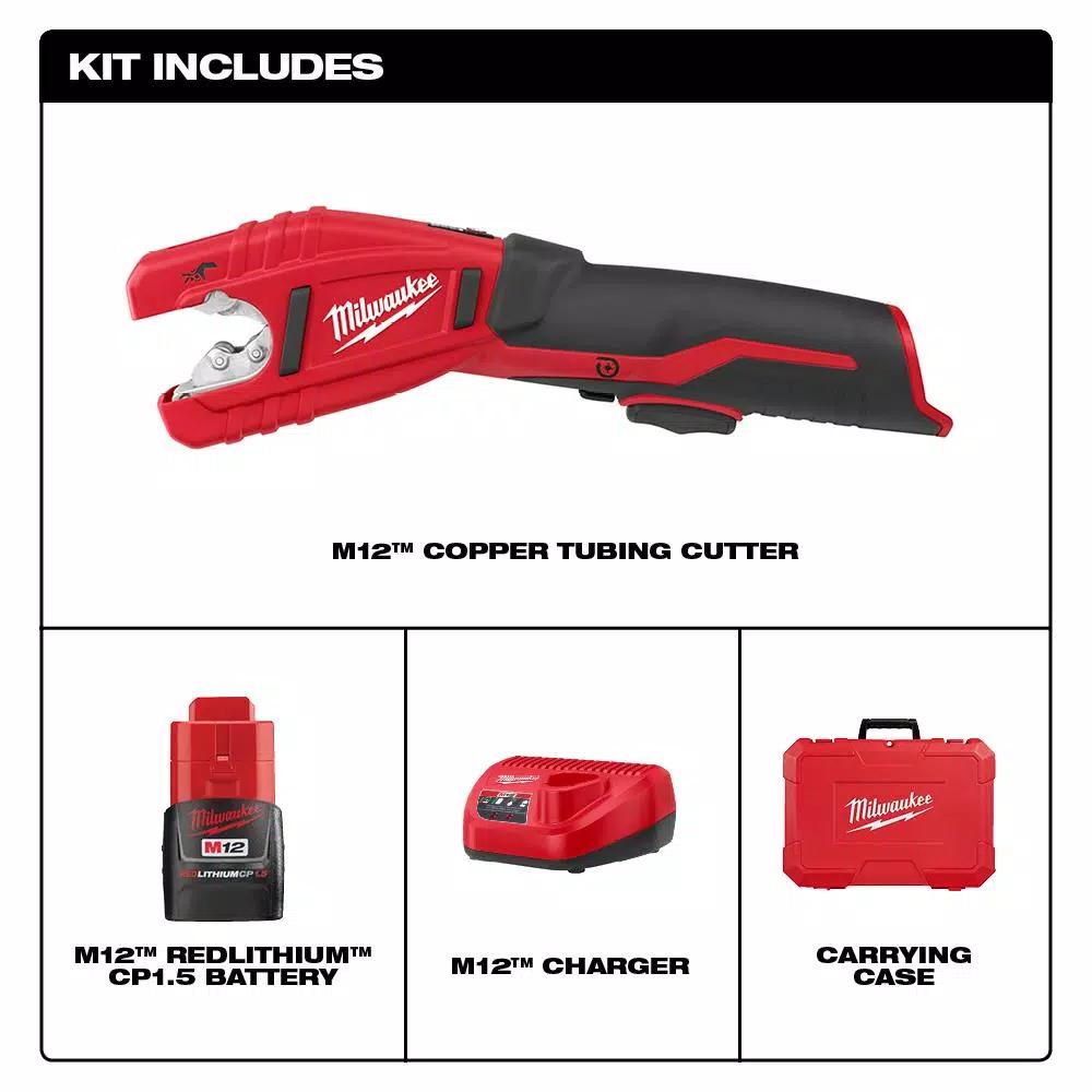 Milwaukee M12 12V Cordless Copper Tubing Cutter Kit with 1000 Lumen M12 ROVER Flood Light