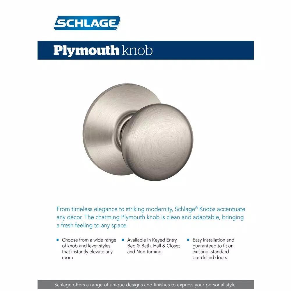 Schlage Plymouth Keyed Entry Door Knob, Matte Black, ANSI Grade 1