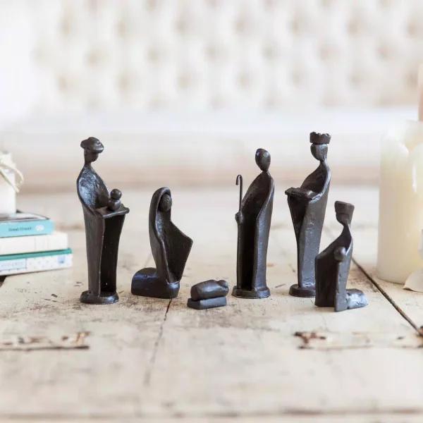 Danya B Nativity Set Cast Iron Sculptures, Family and Kings (Set of 7)