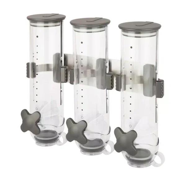 Honey-Can-Do SmartSpace Edition Wall-Mounted Triple Cereal Dispenser - Stainless Steel Dry Food Dispenser