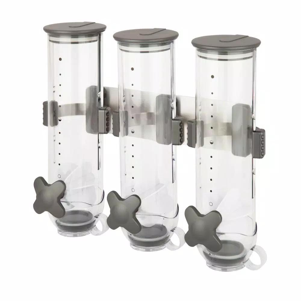Honey-Can-Do SmartSpace Edition Wall-Mounted Triple Cereal Dispenser - Stainless Steel Dry Food Dispenser