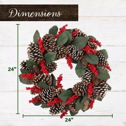 Fraser Hill Farm 24 in. Artificial Christmas Wreath with Ornaments and Frosted Pine Branches thumbnail 2
