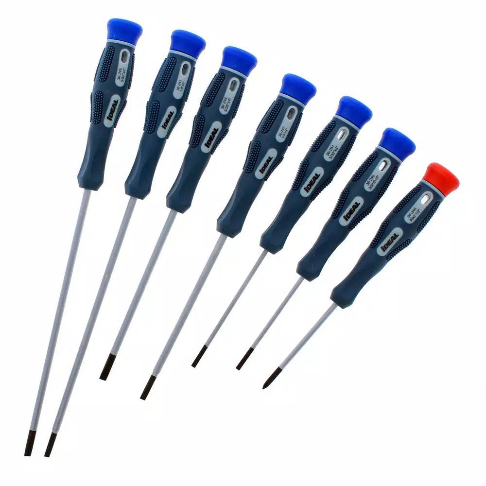 Ideal 7-Piece Precision Electronic Screwdriver Set with Chrome Vanadium Steel Shanks