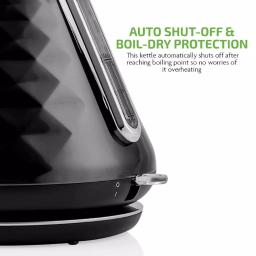 Ovente Cleo Collection 1.7L Electric Kettle, 1500W Stainless Steel Tea Kettle with Auto Shut-Off, Black thumbnail 8