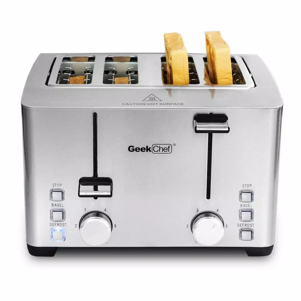 Boyel Living 1500W 4-Slice Wide Slot Silver Toaster with 6 Shade Settings and Removable Crumb Tray