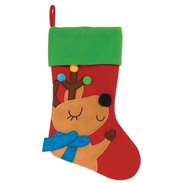 Amscan 18 in. Multi-Color Christmas Felt Reindeer Fabric Stockings, 3-Piece Set