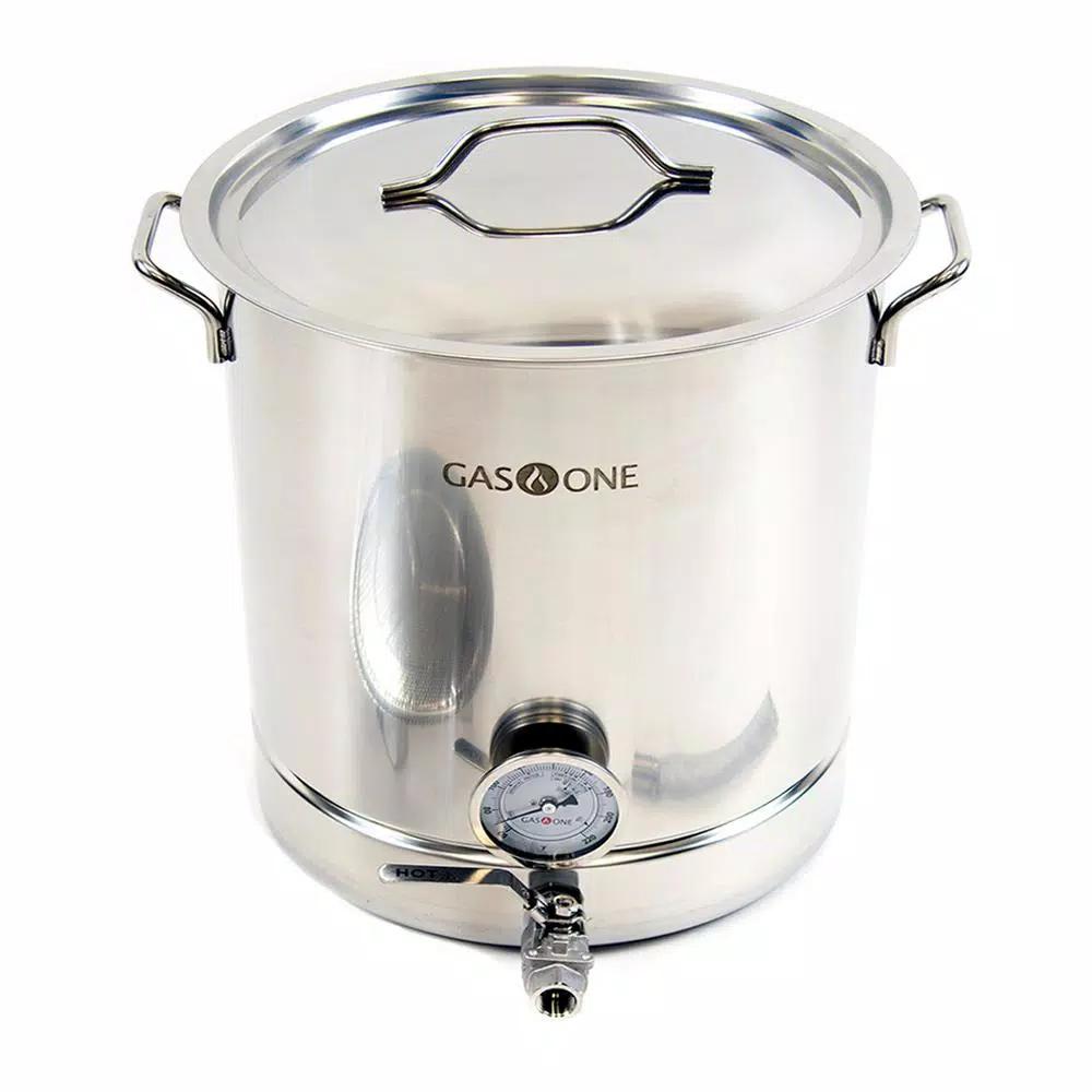 Gas One 64 Qt. Stainless Steel Brew Kettle Set with Tri-Ply Aluminum Bottom and Spigot