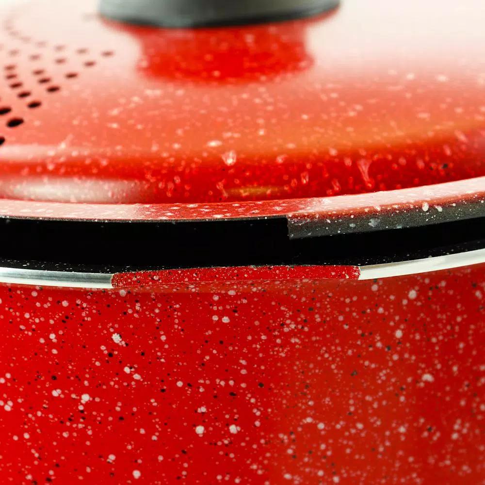 Gibson Home Granita 6 Qt. Aluminum Pasta Pot with Carbon Steel Lid, Red Speckle