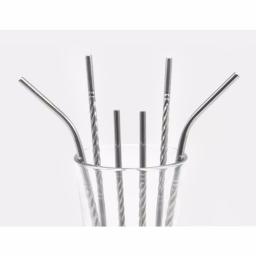 ExcelSteel 14-Piece Reusable Stainless Steel Swirl Straw Set with Cleaning Brushes thumbnail 4