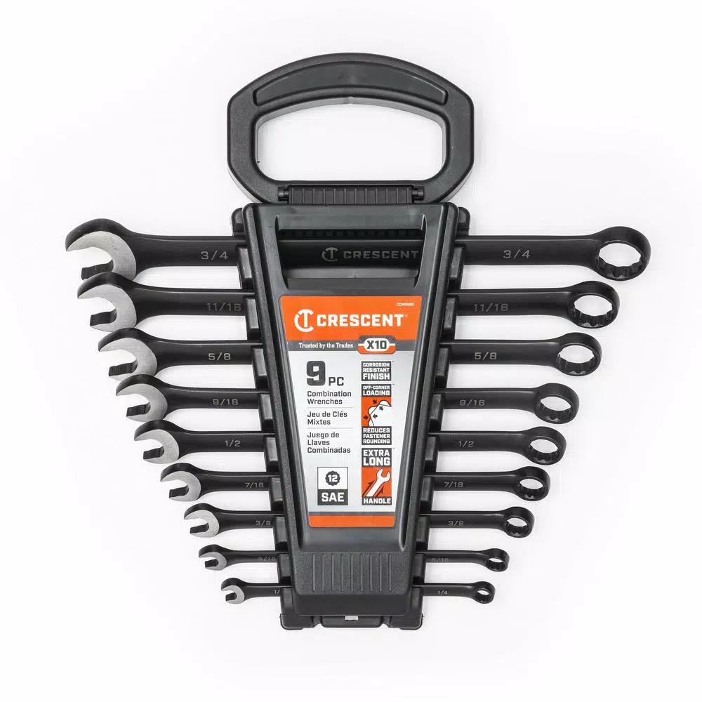 Crescent X10 12-Point Long Pattern Combination SAE Wrench Set, 9-Piece