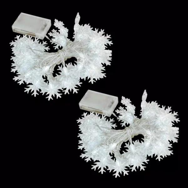 LUMABASE Battery Operated LED Snowflake String Lights, Cool White, Set of 2